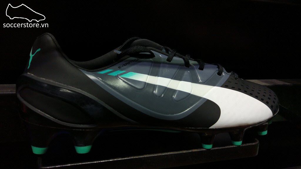 Puma evoSPEED 1.3 FG- Black/ White/ Turbulence/ Pool Green