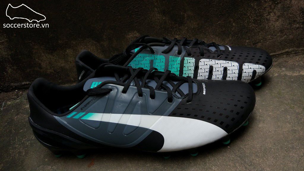 Puma evoSPEED 1.3 FG- Black/ White/ Turbulence/ Pool Green
