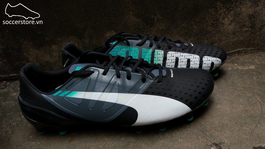 Puma evoSPEED 1.3 FG- Black/ White/ Turbulence/ Pool Green