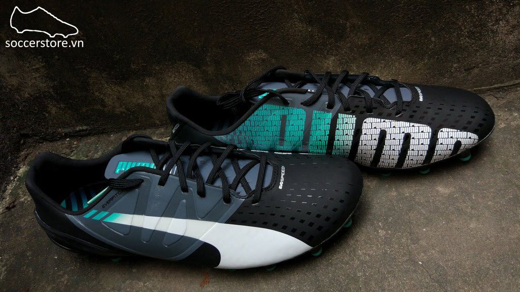 Puma evoSPEED 1.3 FG- Black/ White/ Turbulence/ Pool Green