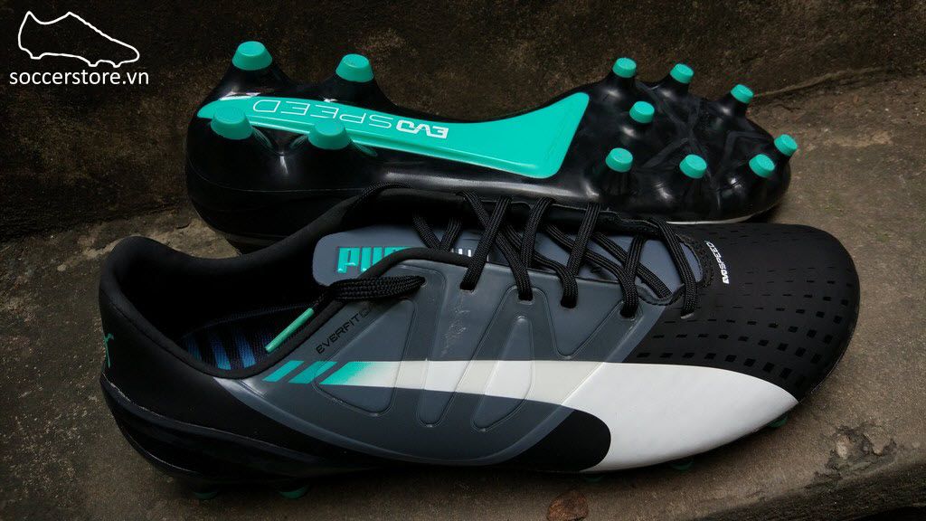 Puma evoSPEED 1.3 FG- Black/ White/ Turbulence/ Pool Green