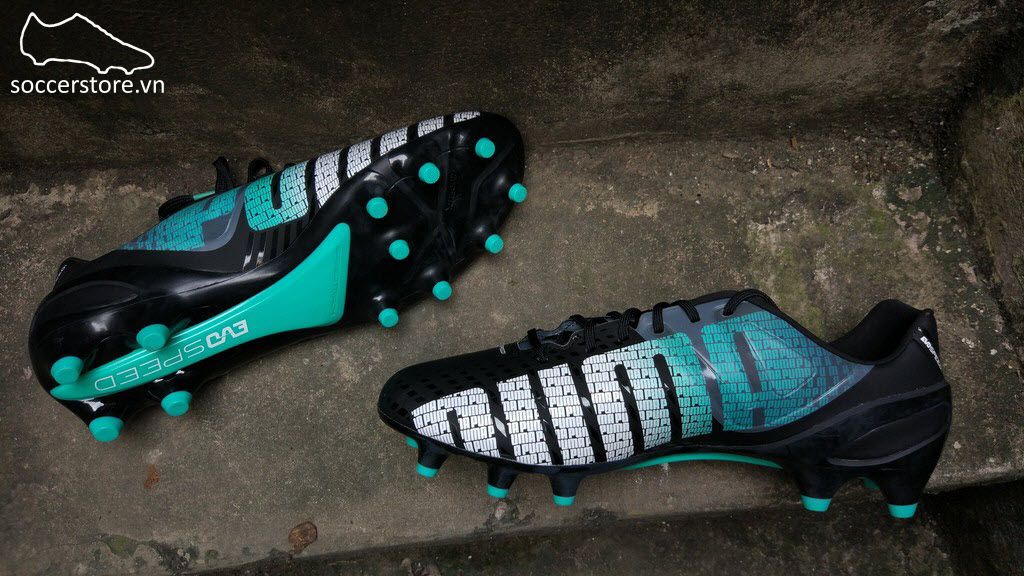 Puma evoSPEED 1.3 FG- Black/ White/ Turbulence/ Pool Green