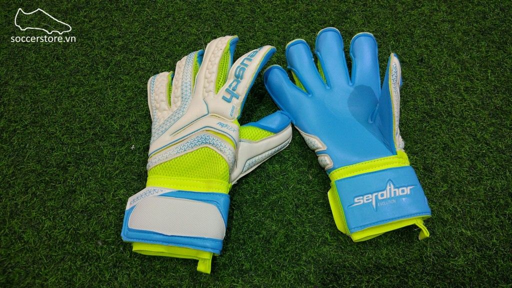 Reusch Serathor Prime S1 Evolution- White/ Aqua/ Safety Yellow GK Gloves 3770239-111