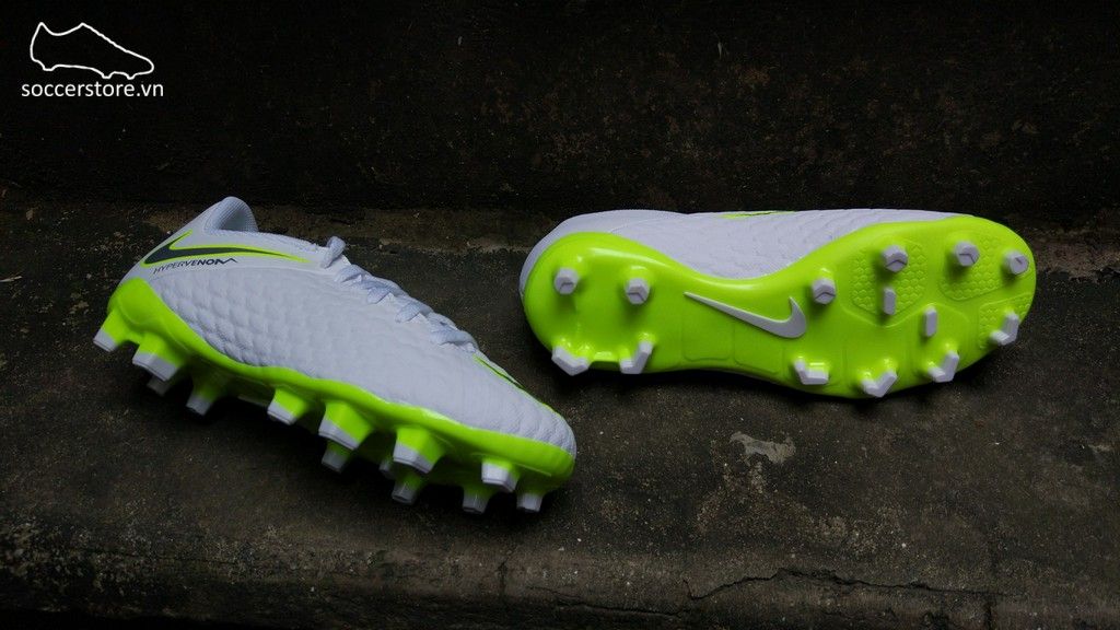 Nike Hypervenom Phantom III Academy Kids FG- White/ Metallic Cool Grey/ Volt AJ4119-107