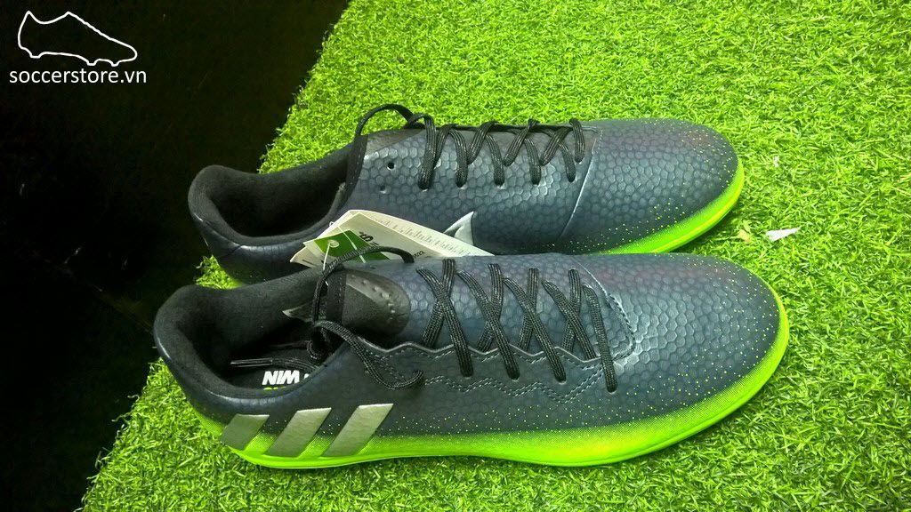 Giày futsal Adidas Messi 16.3 IC- Dark Grey/ Metallic Silver/ Solar Green AQ3522