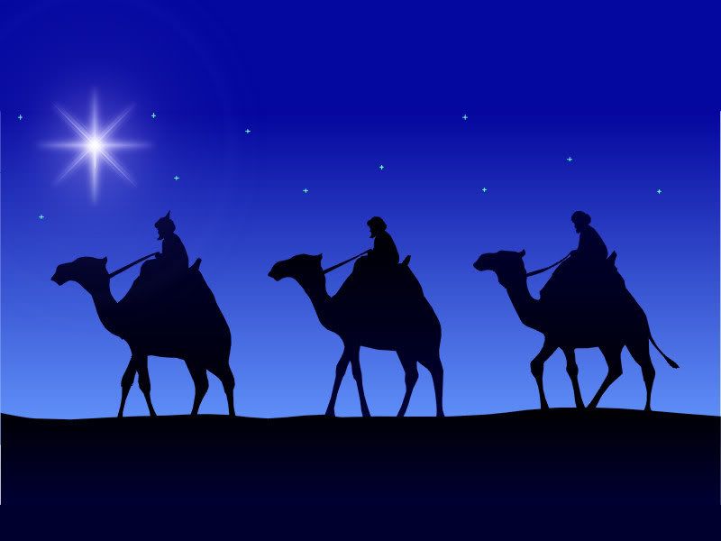 three wisemen on camels photo: Three Wisemen on Camels ThreeWiseMenblueskyandstars.jpg