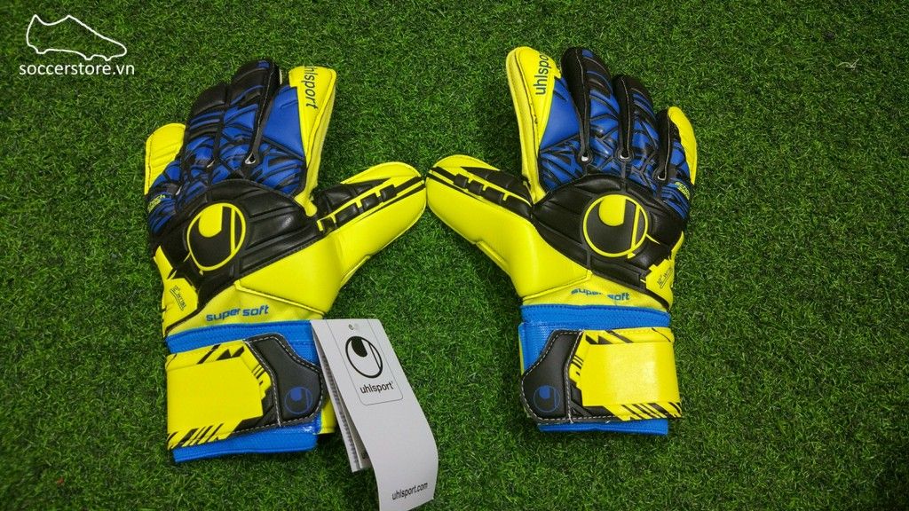 Uhlsport Speed Up Supersoft- Lite Flou Yellow/ Black/ Hydro Blue GK Gloves 1011023-01