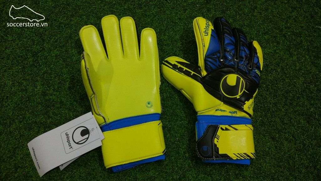 Uhlsport Speed Up Supersoft- Lite Flou Yellow/ Black/ Hydro Blue GK Gloves 1011023-01