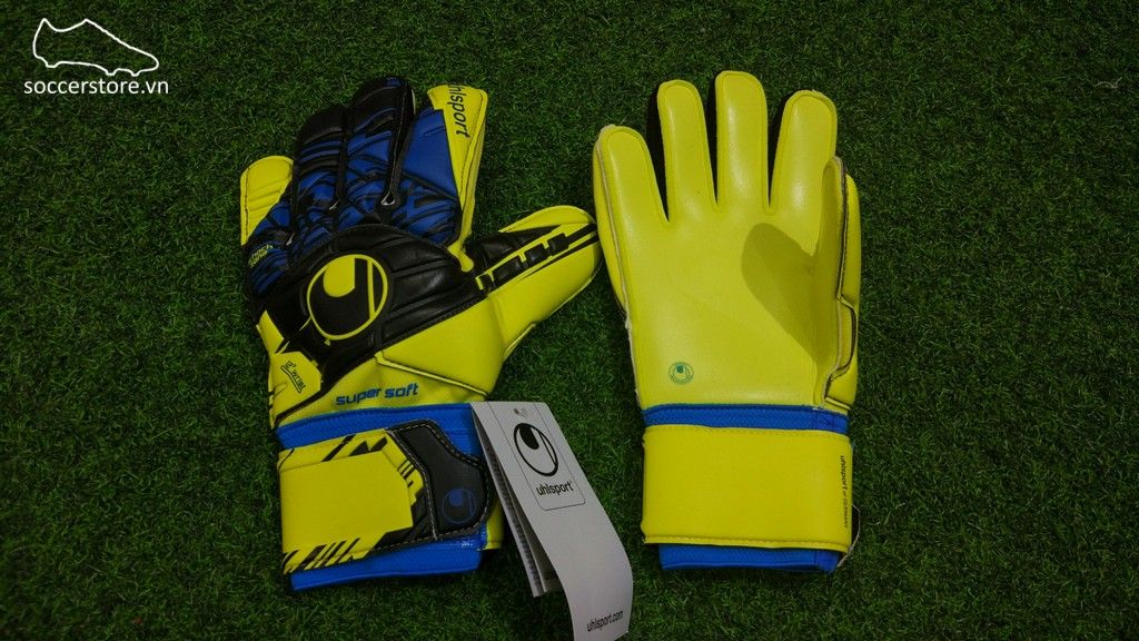 Uhlsport Speed Up Supersoft- Lite Flou Yellow/ Black/ Hydro Blue GK Gloves 1011023-01