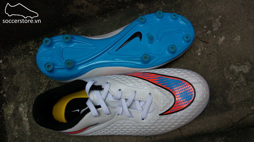 Nike Hypervenom Phelon Kids FG- White/ Blue Lagoon/ Total Crimson/ Black 599062-148