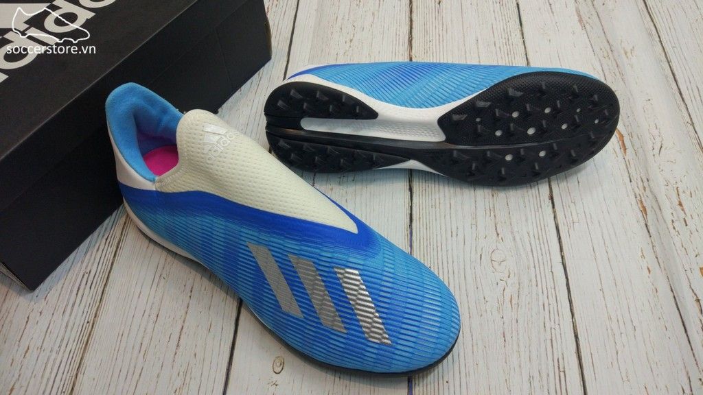 Adidas X 19.3 Laceless TF - Bright Cyan/ Silver/ Pink EF0632