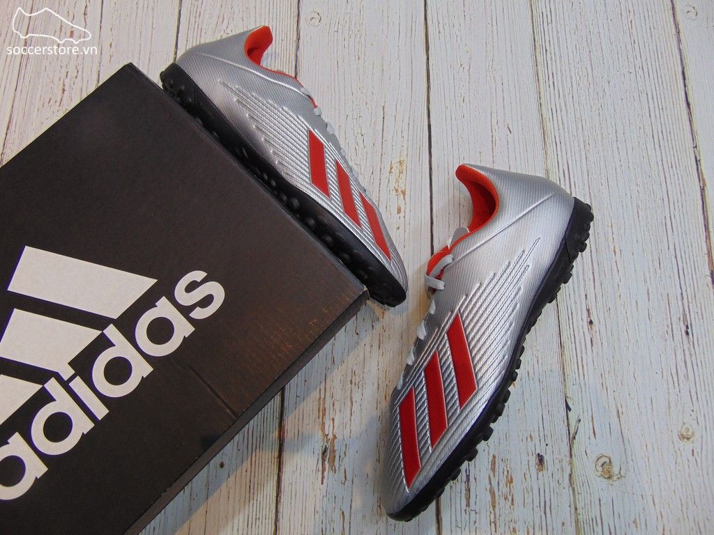 Adidas X 19.4 TF- Silver Metallic/ Hi-Res Red/ White F35344