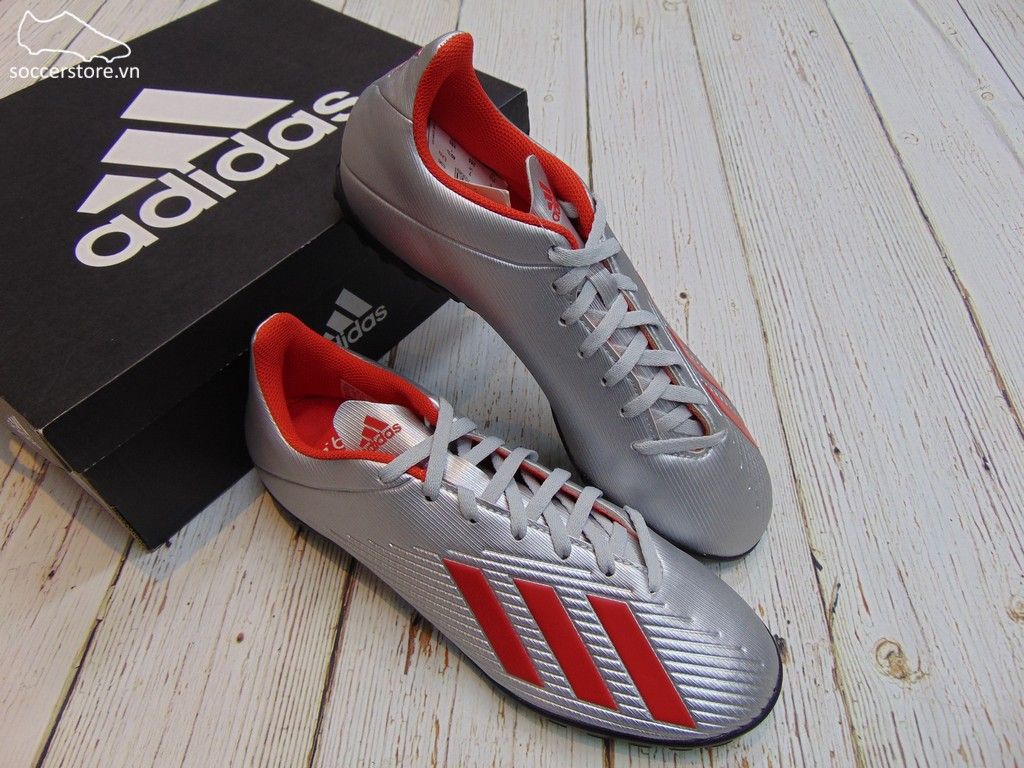 Adidas X 19.4 TF- Silver Metallic/ Hi-Res Red/ White F35344