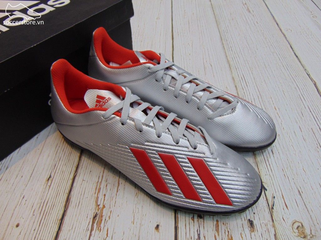 Adidas X 19.4 TF- Silver Metallic/ Hi-Res Red/ White F35344
