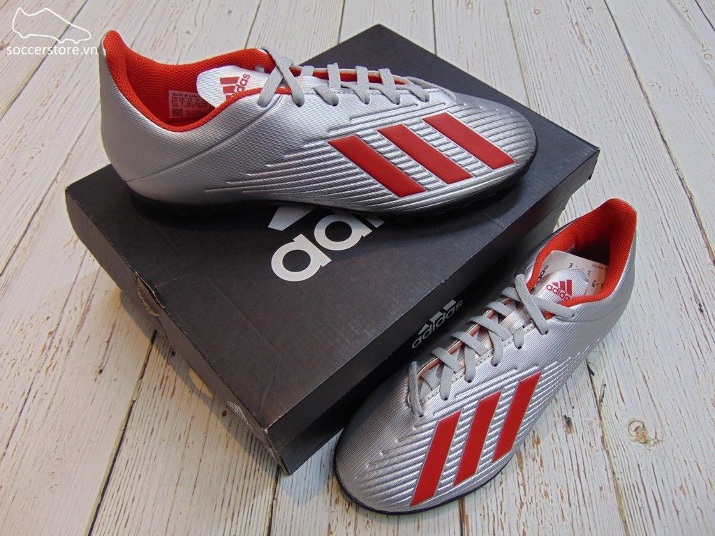 Adidas X 19.4 TF- Silver Metallic/ Hi-Res Red/ White F35344